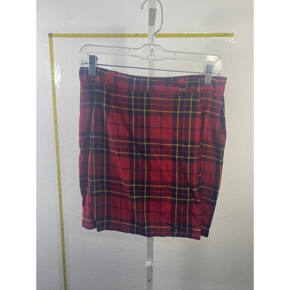 Gap Vintage Red Plaid Tartan Mini Skirt Size 10 Rayon Preppy Grunge 90s Style